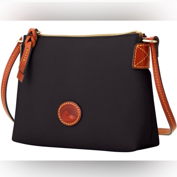 Dooney & Bourke Handbags - Dooney & Bourke Nylon Crossbody Pouchette Purse Bag Black Leather Trim Strap